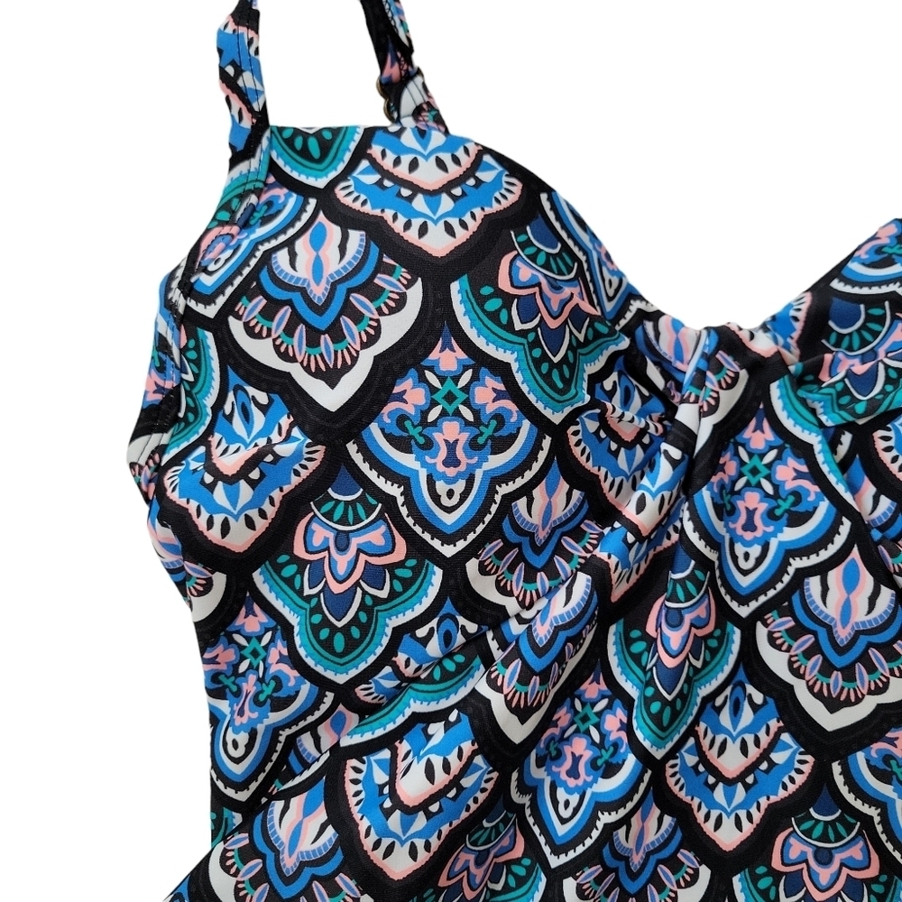 Island Escape NWT Flowy Scorpio Blue Multicolor Print Tankini Women's Size 8 - Picture 9 of 15